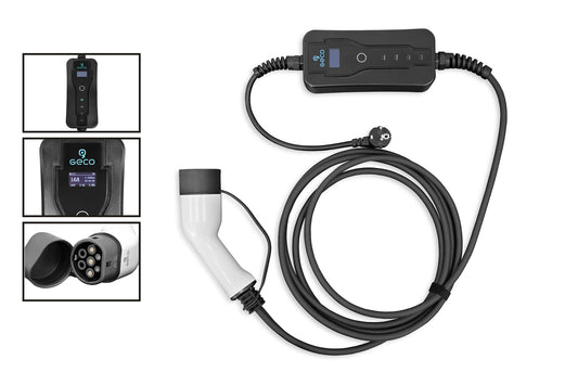 EV Ladegerät 1Ph 230V 16A Typ 2 auf Schuko mit LED Display